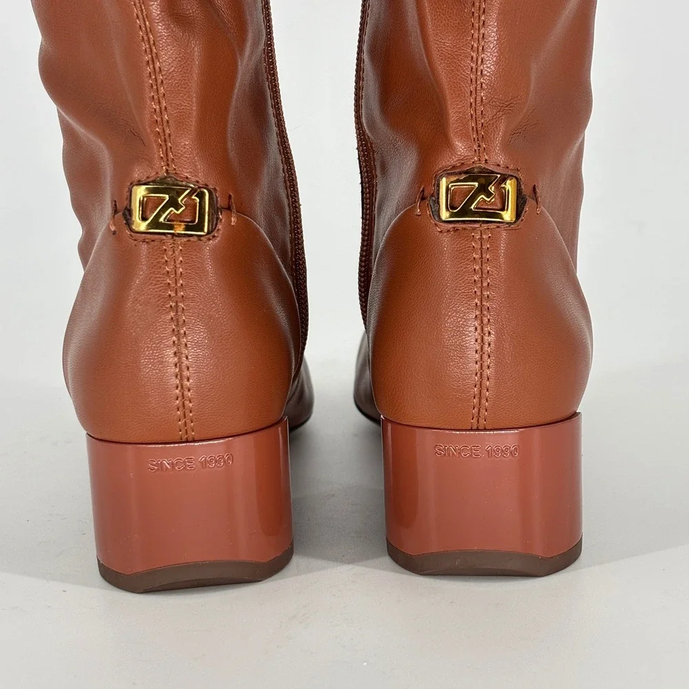 Franco Sarto Novara Over the Knee Square Toe Boots Acorn Brown Tan Women Size 6